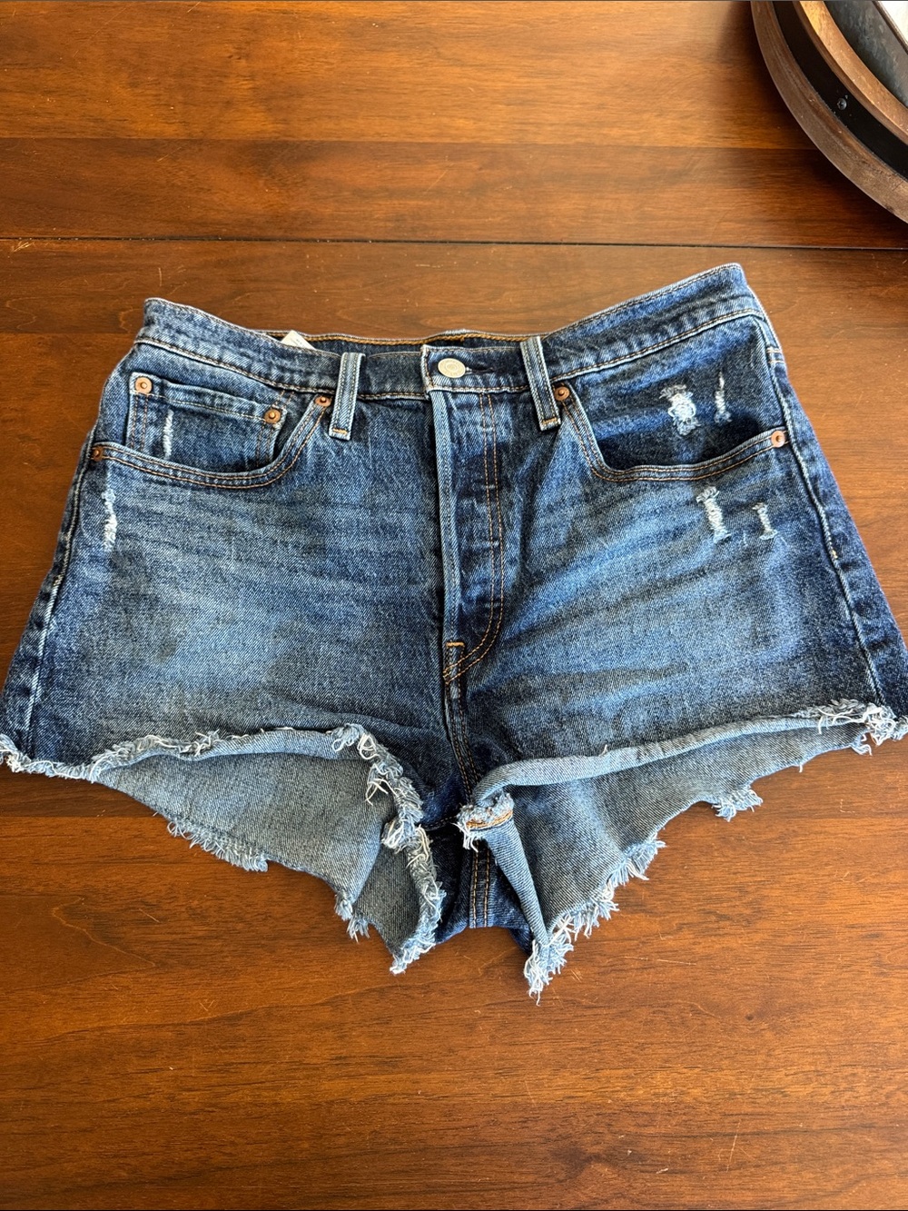 Levi's Distressed Dark Blue Denim Cutoff Shorts